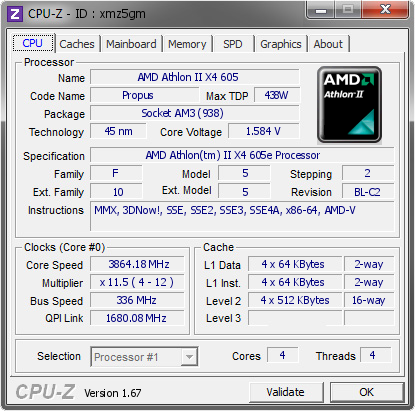 screenshot of CPU-Z validation for Dump [xmz5gm] - Submitted by  knopflerbruce  - 2013-12-05 21:12:16
