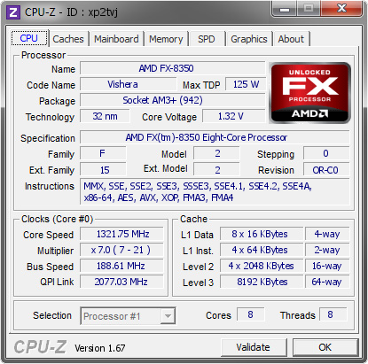 screenshot of CPU-Z validation for Dump [xp2tvj] - Submitted by  quilty @ overclockers.at  - 2013-12-23 15:12:00
