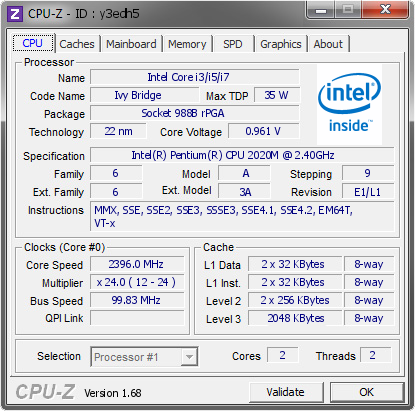 screenshot of CPU-Z validation for Dump [y3edh5] - Submitted by  Pasatoiutd  - 2014-01-24 11:01:09