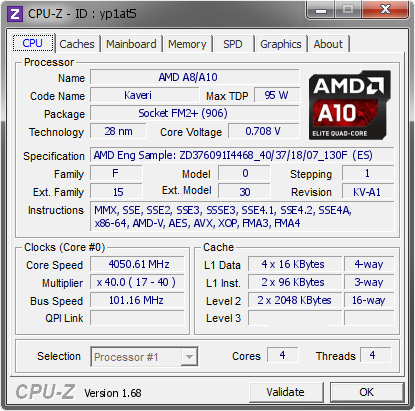 screenshot of CPU-Z validation for Dump [yp1at5] - Submitted by  PIONIR  - 2014-03-12 19:03:24