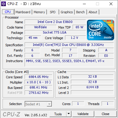 screenshot of CPU-Z validation for Dump [z1l6vu] - Submitted by  Luumi  - 2023-05-20 22:28:03